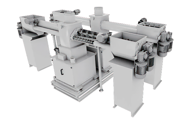 Сдвоенные шнеки-питатели с переменным шагом винта.