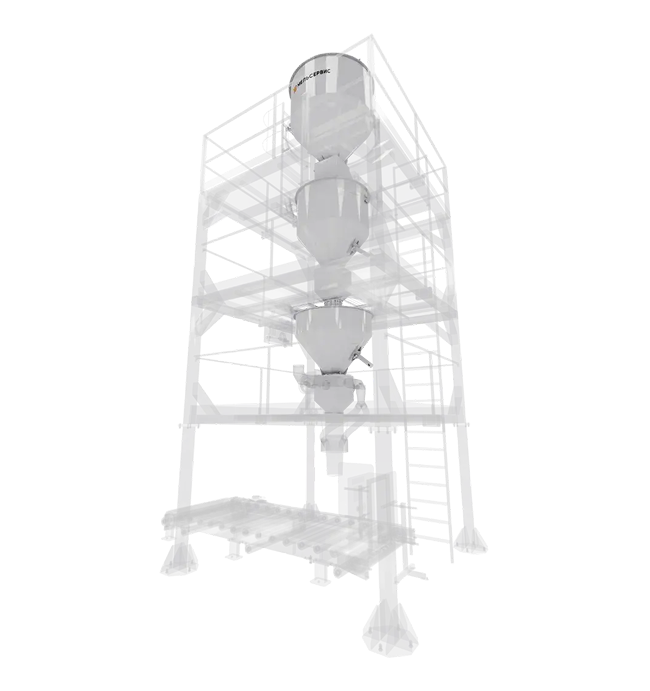 Весовые, надвесовые и подвесовые бункеры цилиндрической формы гарантируют 100% истечение материалов при затарке Биг-Бэгов.